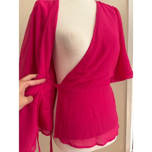 Vero Moda V-Neck True Wrap Blouse Top in Hot Pink Size Small Career - Picture 6 of 14